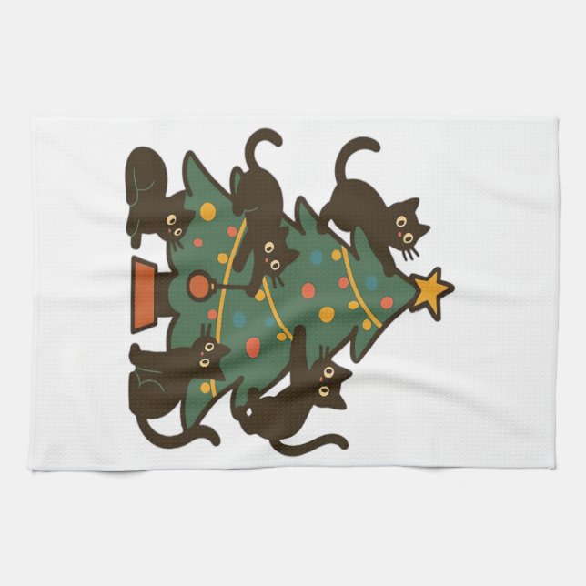 Christmas Cats Around The Tree Holiday Classic Kökshandduk (Horisontell)