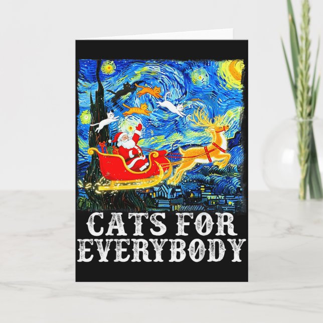 Christmas Cats For Everybody Funny Santa Starry Ni Kort (Framsida)