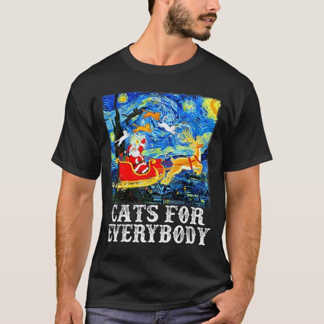 Christmas Cats For Everybody Funny Santa Starry Ni T Shirt (Framsida)
