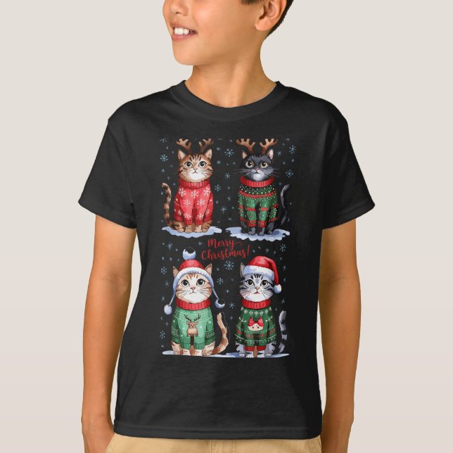 Christmas Cats _ Merry Christmas Cats Graphic  T Shirt (Framsida)