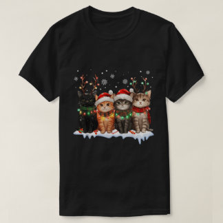 Christmas Cats Reindeer Lights Cute Kittens T Shirt