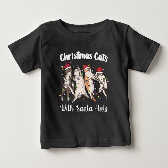 Christmas Cats with Santa Hats Cute Funny Holiday T Shirt (Framsida)