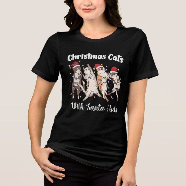Christmas Cats with Santa Hats Cute Funny Holiday T Shirt (Framsida)
