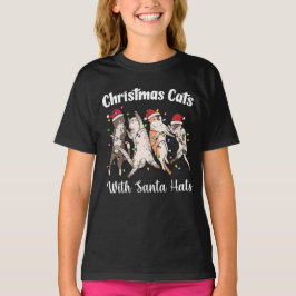 Christmas Cats with Santa Hats Cute Funny Holiday T Shirt
