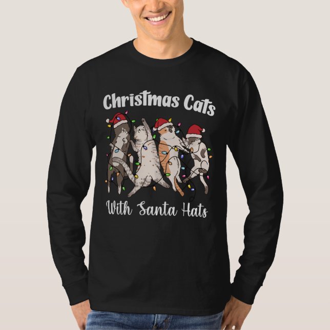 Christmas Cats with Santa Hats Cute Funny Holiday T Shirt (Framsida)