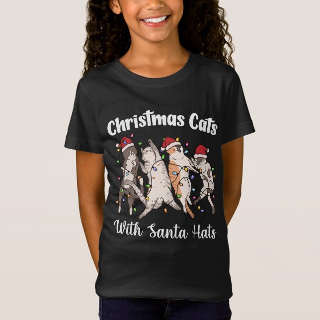 Christmas Cats with Santa Hats Cute Funny Holiday T Shirt (Framsida)