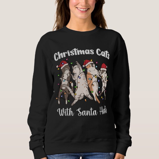Christmas Cats with Santa Hats Cute Funny Holiday T Shirt (Framsida)