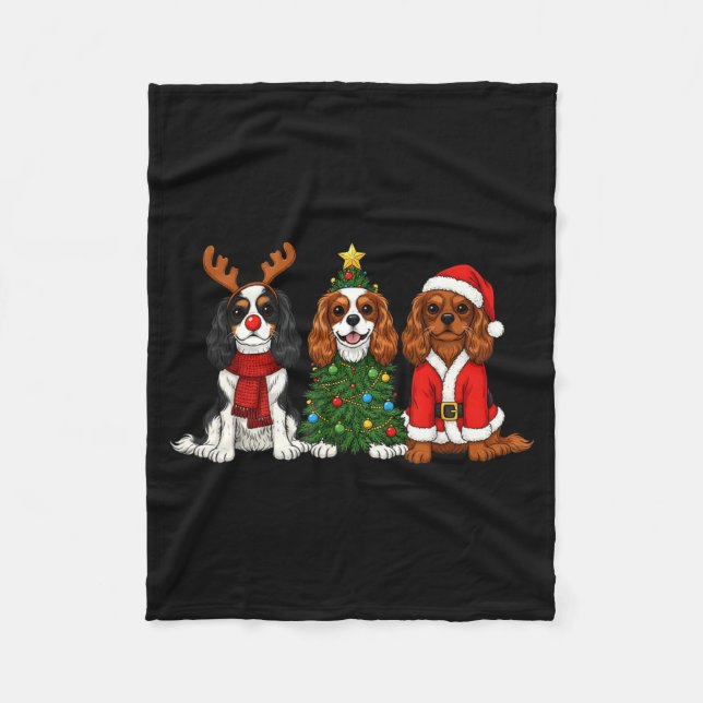 Christmas Cavalier King Charles Spaniel Santa Rein Fleecefilt (Framsidan)