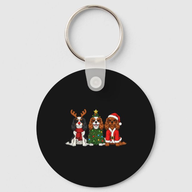 Christmas Cavalier King Charles Spaniel Santa Rein Nyckelring (Framsida)