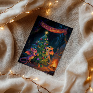 Christmas Cave Dragons – Warm Holiday Wishes Kort