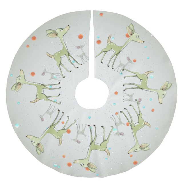 Christmas Celebration Green Deers Holidays Cute Julgransmatta Borstad Polyester (Framsidan)