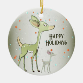 Christmas Celebration Green Deers Holidays Cute Julgransprydnad Keramik