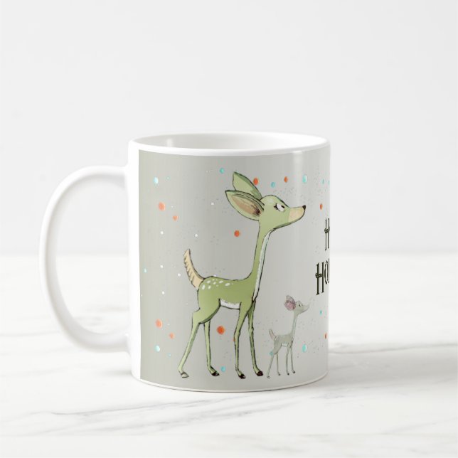 Christmas Celebration Green Deers Holidays Cute Kaffemugg (Vänster)