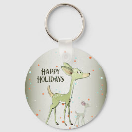 Christmas Celebration Green Deers Holidays Cute Nyckelring