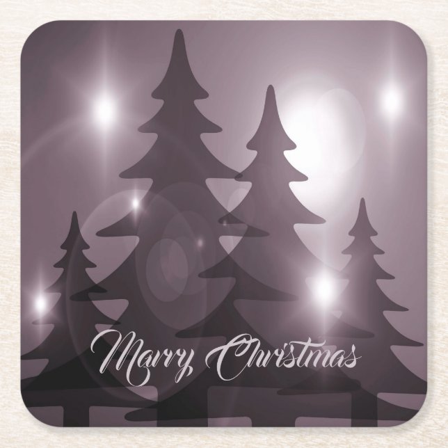 Christmas Celebration Pink Trees Purple Elegant Underlägg Papper Kvadrat (Framsidan)