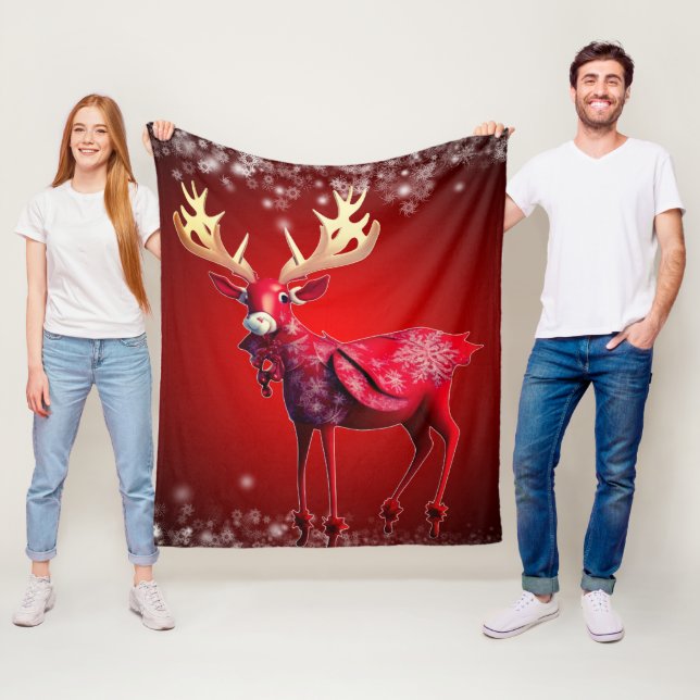 Christmas Celebration Red Reindeer Winter Holidays Fleecefilt (På plats)