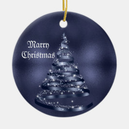 Christmas Celebration Shiny Blue Ribbon Tree Julgransprydnad Keramik