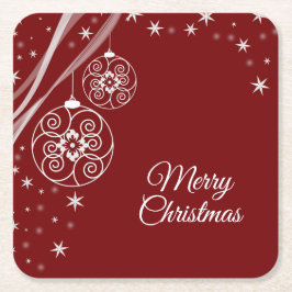 Christmas Celebration White Ornaments Stars Red Underlägg Papper Kvadrat
