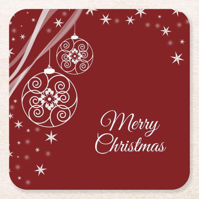 Christmas Celebration White Ornaments Stars Red Underlägg Papper Kvadrat (Framsidan)
