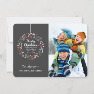 CHRISTMAS CHALKBOARD BLOMMIGT WREATH PHOTO-KORT JULKORT
