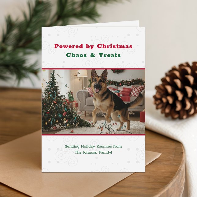 Christmas Chaos and Treats Funny Dog photo Folded Helgkort (Skapare uppladdad)
