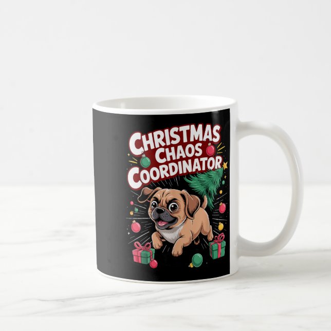 Christmas Chaos Coordinator Xmas Puppy Funny Puggl Kaffemugg (Höger)