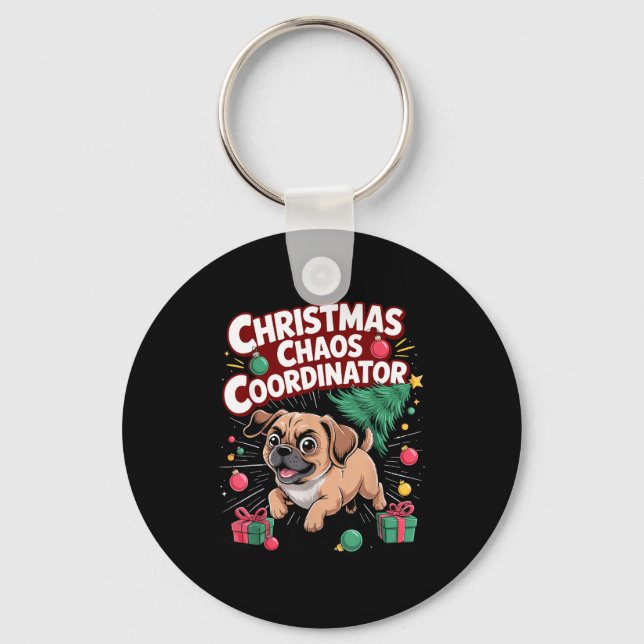Christmas Chaos Coordinator Xmas Puppy Funny Puggl Nyckelring (Framsida)