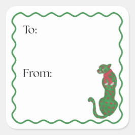 Christmas Cheetah Gift Sticker Fyrkantigt Klistermärke