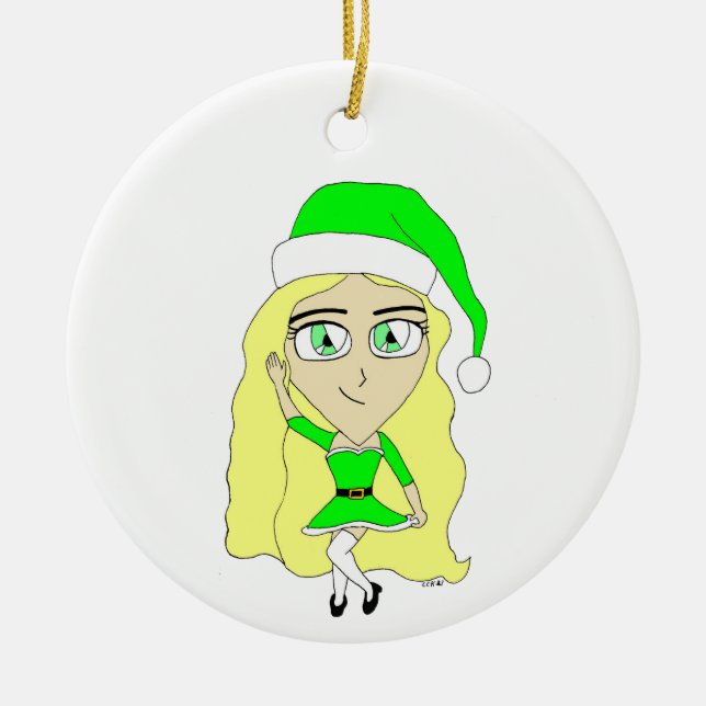 Christmas chibi  julgransprydnad keramik (Framsidan)