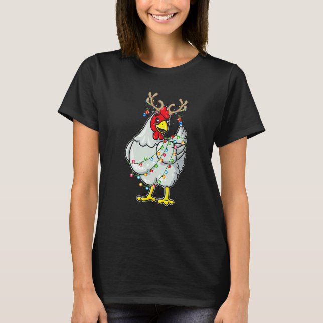 Christmas Chicken Reindeer Antlers Lights Pajama T Shirt (Framsida)