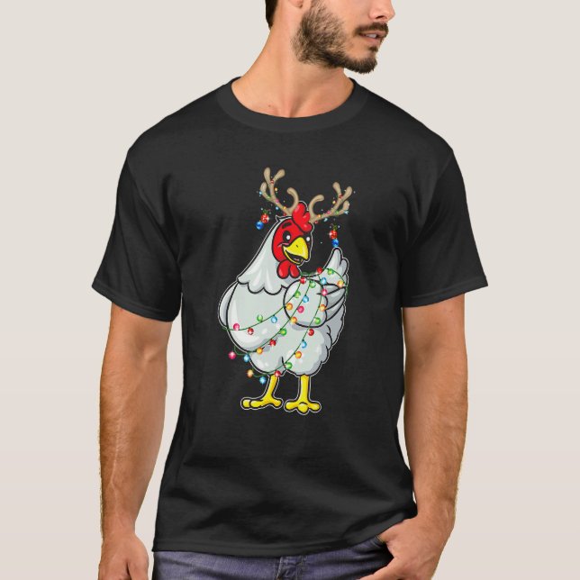 Christmas Chicken Reindeer Antlers Lights Pajama T Shirt (Framsida)