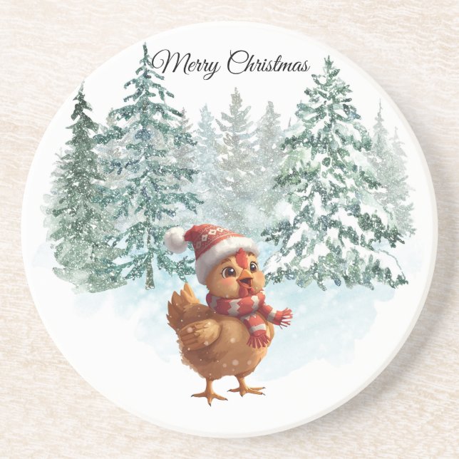 Christmas Chicken Sandstone Coaster Underlägg (Framsidan)