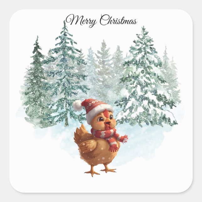 Christmas Chicken Sticker Fyrkantigt Klistermärke (Framsida)