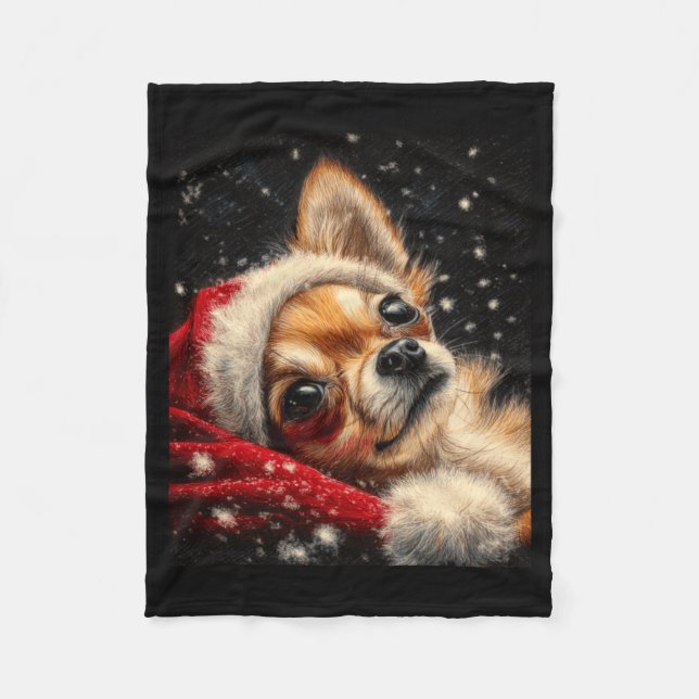 Christmas Chihuahua On A Long Sleeve  Fleecefilt (Framsidan)