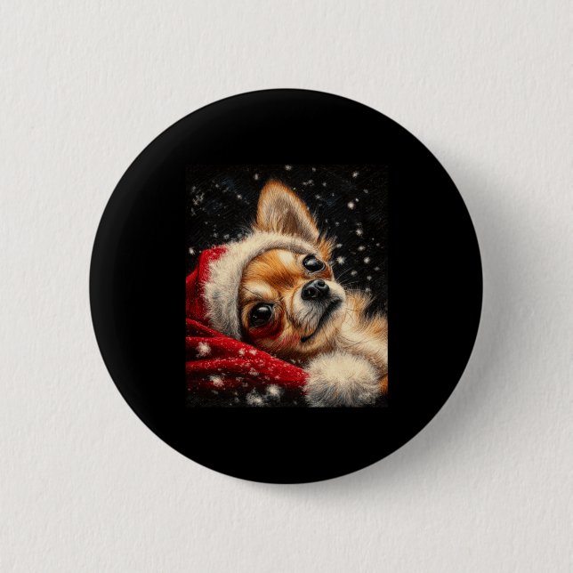 Christmas Chihuahua On A Long Sleeve  Knapp (Framsida)