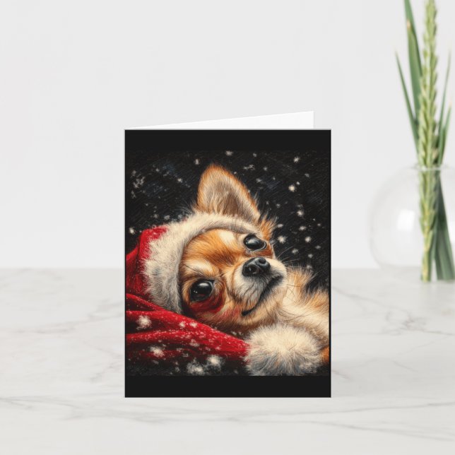 Christmas Chihuahua On A Long Sleeve  Kort (Framsida)