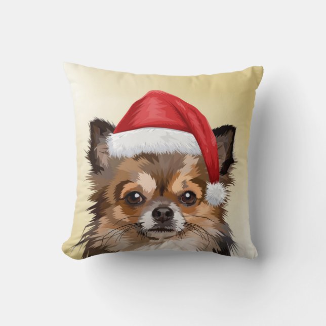 Christmas Chihuahua puppy with Santa hat Kudde (Framsida)