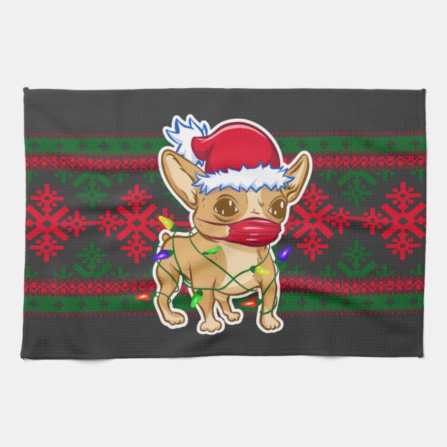 Christmas chihuahua wearing a medical mask kökshandduk (Horisontell)