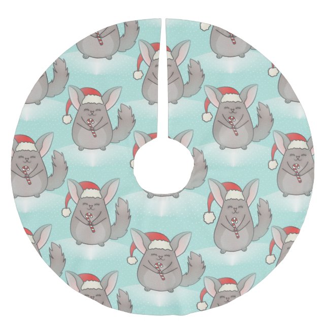 christmas chinchillas julafton träd skirt julgransmatta borstad polyester (Framsidan)