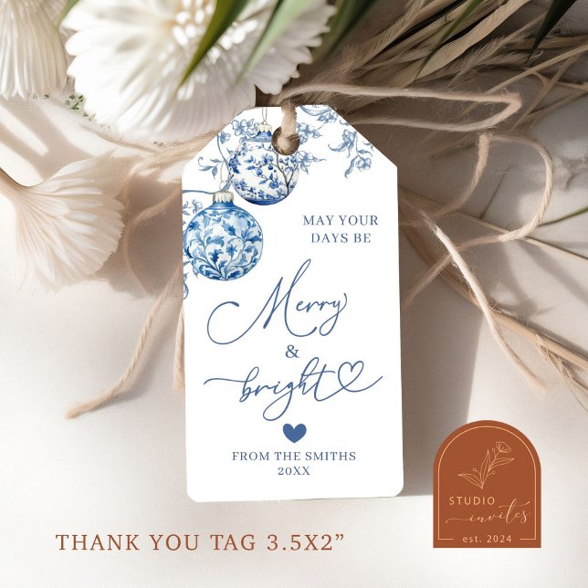 Christmas Chinoiserie Merry and Bright Holiday Tag Presentetikett (Skapare uppladdad)