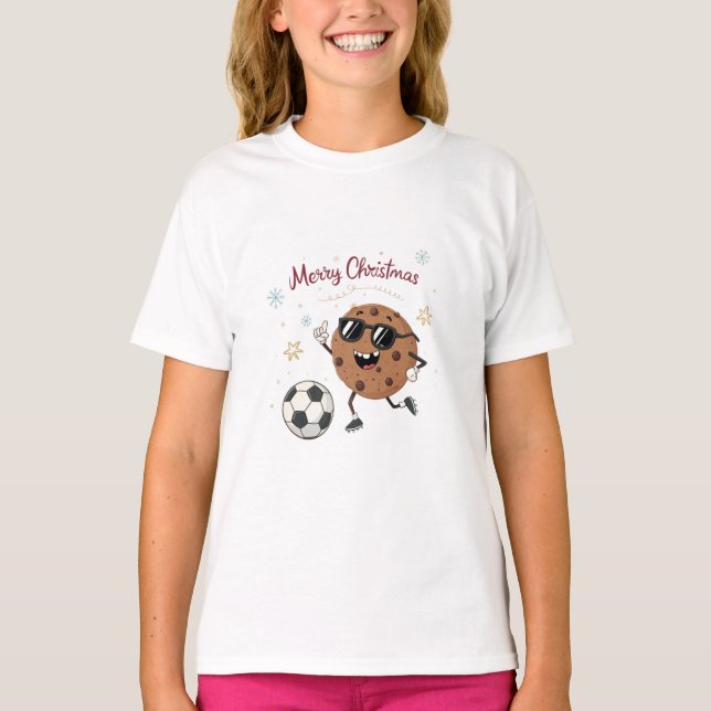Christmas Chocolate Cookie and Soccer Ball T Shirt (Framsida)