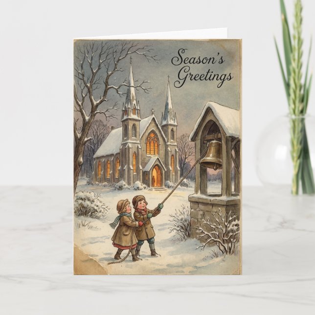 Christmas Church Bells Greetings Card Kort (Framsida)