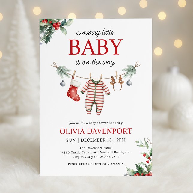 Christmas Clothesline Merry Little Baby Shower Inbjudningar (Skapare uppladdad)
