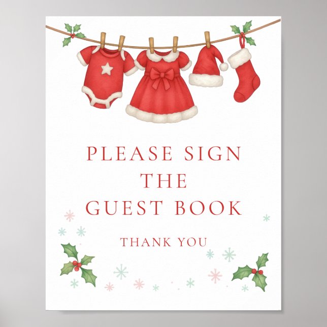 Christmas Clothesline Sign Guest Book Baby Shower Poster (Framsidan)