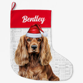 Christmas Cocker Spaniel with Dog's Name Stor Julstrumpa