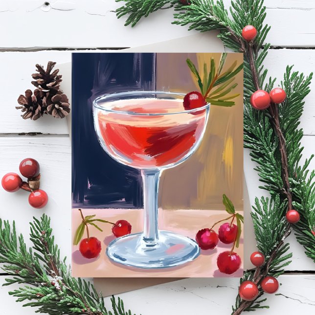 Christmas Cocktail | Red Berries Pine Merry Julkort (Skapare uppladdad)