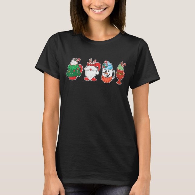 Christmas Coffee Cups Snowman Retro Groovy Xmas Tr T Shirt (Framsida)