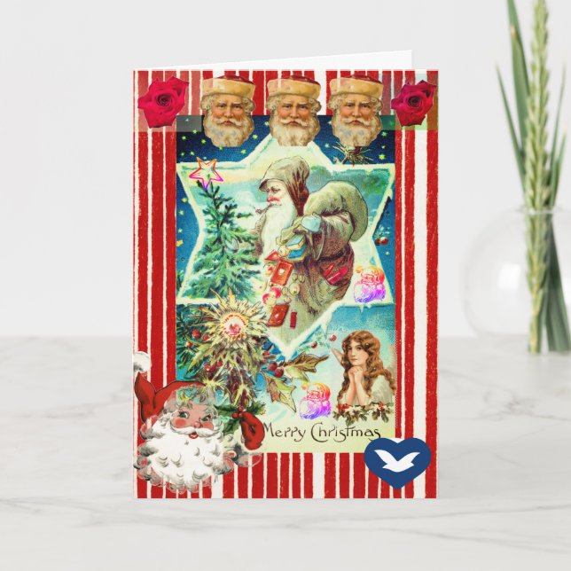 CHRISTMAS COLLAGE RETRO IMAGE Foleting Card Kort (Framsida)