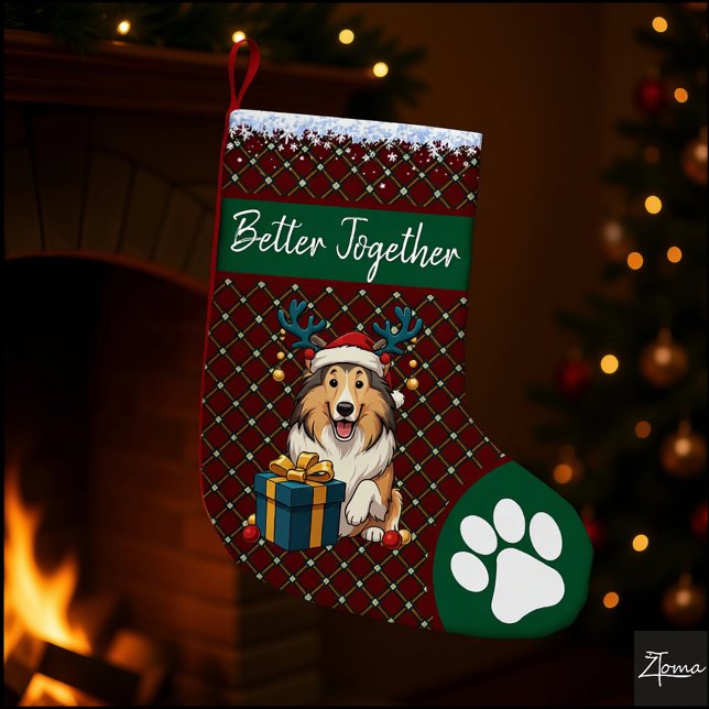 Christmas Collie Dog Reindeer Gift Graphic Stor Julstrumpa (Skapare uppladdad)