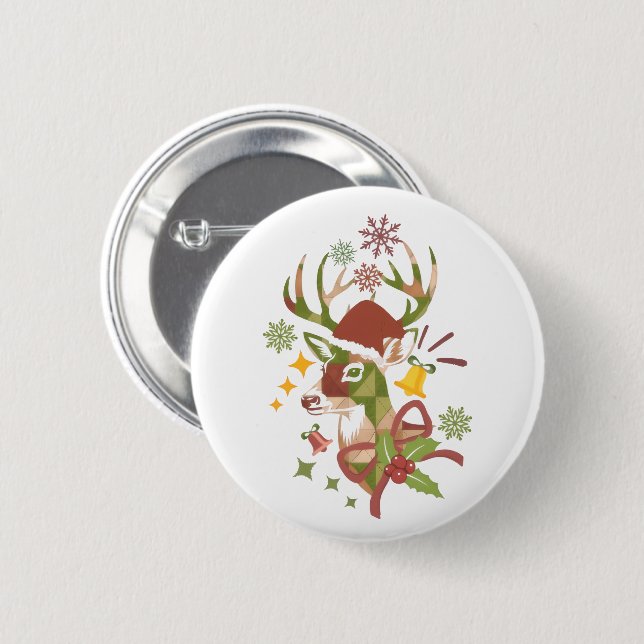 Christmas Colorful Deer Design Knapp (Framsida & baksida)